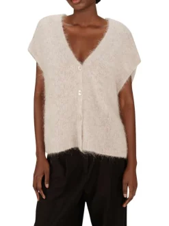 Gilet beige en maille tricotée avec une coupe ample et un col v