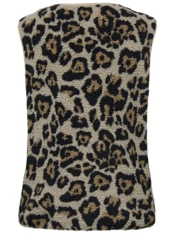 Gilet beige imprimé avec une coupe droite à col rond et sans manches