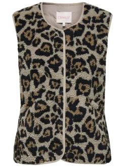 Gilet beige imprimé avec une coupe droite à col rond et sans manches