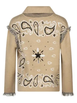 Gilet beige motifs cachemire avec une coupe droite et un col à rabats