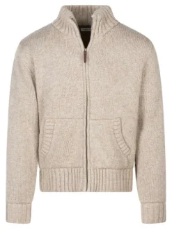 Gilet beige uni avec une coupe ajustée un col montant et des manches longues