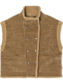 Gilet beige uni avec une coupe droite à col rond et sans manches
