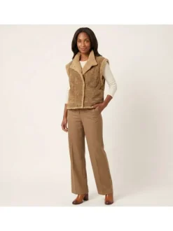 Gilet beige uni avec une coupe droite à col rond et sans manches