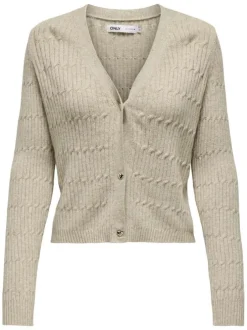 Gilet beige uni avec une coupe droite à col v et des manches longues