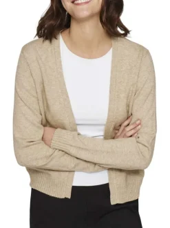 Gilet beige uni avec une coupe droite et des manches longues