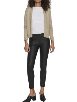 Gilet beige uni avec une coupe droite et des manches longues