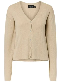 Gilet beige uni avec une coupe droite et des manches longues