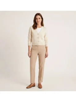 Gilet beige uni avec une coupe droite et des manches longues