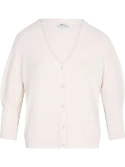 Gilet beige uni à coupe droite avec des manches 3/4 et 5 boutons
