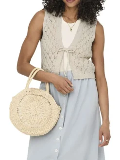 Gilet beige uni à coupe droite avec un col V et sans manche