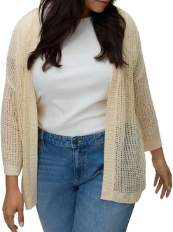 Gilet beige uni pourvu de manches longues et d'une coupe droite