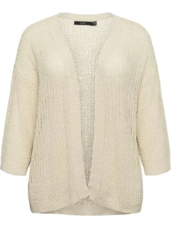Gilet beige uni pourvu de manches longues et d'une coupe droite