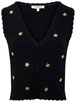 Gilet black uni chic pourvu d'une coupe droite et d'un col en V