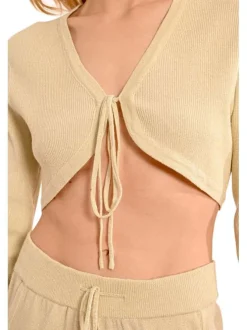 Gilet blanc uni à coupe crop top à col v et à manches longues en lurex