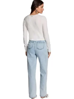 Gilet blanc uni à coupe droite avec un col v et des manches longues