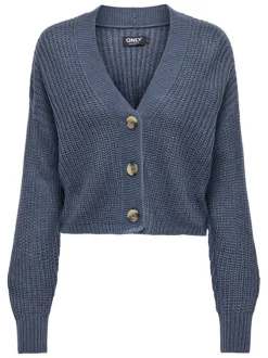 Gilet bleu uni avec un col v à coupe droite et des manches longues
