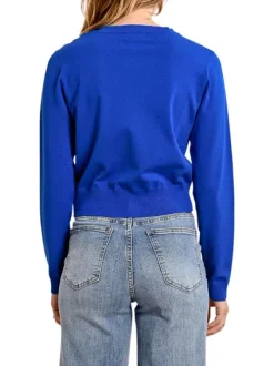 Gilet bleu uni avec une coupe droite un col rond et des manches longues