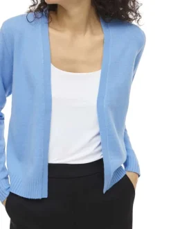 Gilet bleu uni court avec une coupe droite et des manches longues