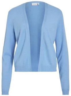 Gilet bleu uni court avec une coupe droite et des manches longues