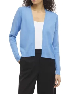 Gilet bleu uni court avec une coupe droite et des manches longues