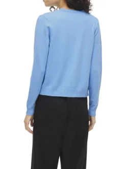 Gilet bleu uni court avec une coupe droite et des manches longues