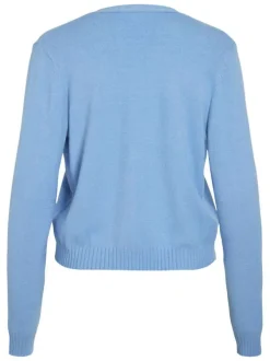 Gilet bleu uni court avec une coupe droite et des manches longues