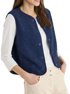 Gilet bleu uni sans manche pourvu d'un col rond et d'une coupe droite