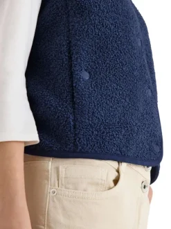 Gilet bleu uni sans manche pourvu d'un col rond et d'une coupe droite