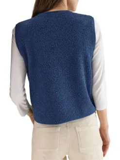 Gilet bleu uni sans manche pourvu d'un col rond et d'une coupe droite