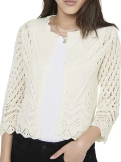 Gilet boléro écru uni avec une coupe droite et des manches 3/4