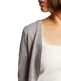 Gilet boléro gris clair uni avec col rond et à manches longues
