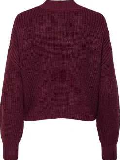 Gilet bordeaux uni avec une coupe droite à col v et des manches longues