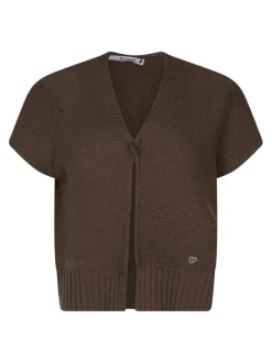 Gilet brun uni pourvu de manches courtes et d'une coupe droite