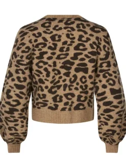 Gilet camel imprimé léopard avec une coupe droite à col v et des boutons