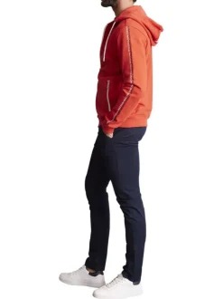 Gilet à capuche zippé rouge uni à coupe droite avec des écritures imprimées