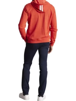 Gilet à capuche zippé rouge uni à coupe droite avec des écritures imprimées