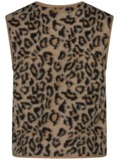 Gilet caramel à imprimé léopard avec une coupe droite et un col rond