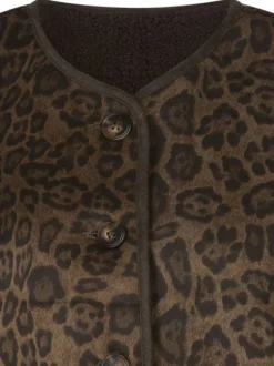 Gilet chocolat motif léopard avec col v, sans manches et intérieur doux
