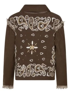 Gilet chocolat motifs cachemire avec une coupe droite et un col à rabats