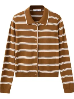 Gilet chocolat à rayures blanches avec une coupe ajustée et un col polo