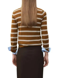 Gilet chocolat à rayures blanches avec une coupe ajustée et un col polo