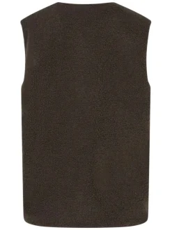 Gilet chocolat uni avec une coupe ajustée et deux poches plaquées à l'avant