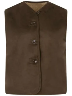 Gilet chocolat uni avec une coupe ajustée et une fermeture boutonnée