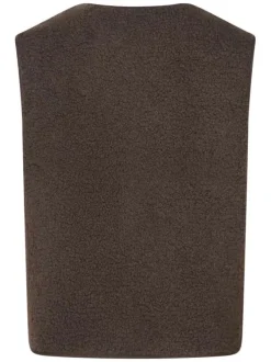 Gilet chocolat uni col rond sans manches avec des boutons tons sur tons