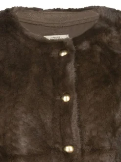 Gilet chocolat uni coupe droite col rond avec des boutons dorés