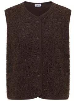Gilet chocolat uni sans manche pourvu d'un col rond et d'une coupe droite