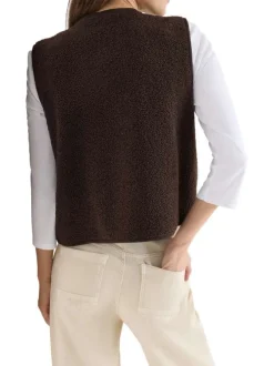 Gilet chocolat uni sans manche pourvu d'un col rond et d'une coupe droite
