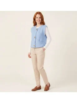 Gilet ciel uni à coupe droite avec des boutons métalliques dorés et un col rond