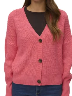 Gilet corail uni avec une coupe droite et des manches longues