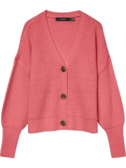 Gilet corail uni avec une coupe droite et des manches longues